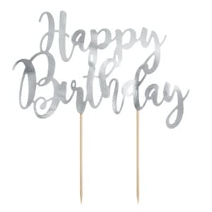 Topper na tort Happy Birthday – srebrny