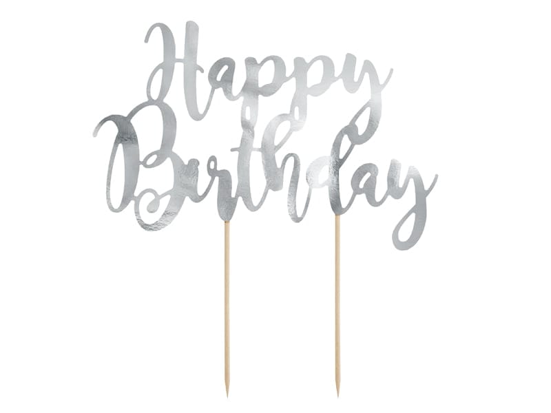 Topper Happy Birthday srebrny
